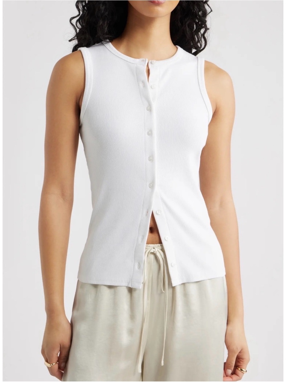 Nordstrom Sleeveless White Button-Front Ribbed Tank